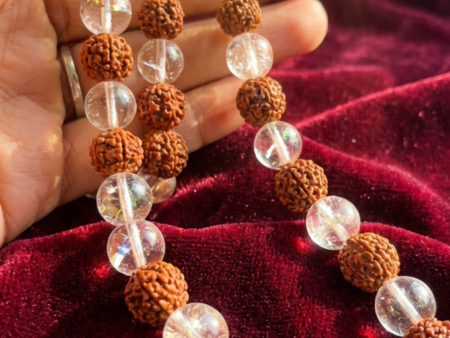 Crystal Rudraksha Mala – Premium Clear Quartz with Rudraksha Beads